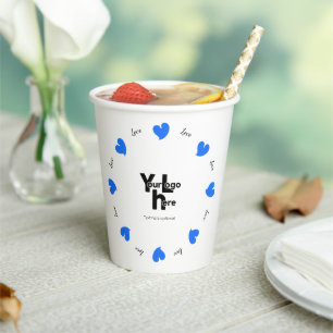 Hearty Hearts Blau - Benutzerdefinierter Text und Pappbecher