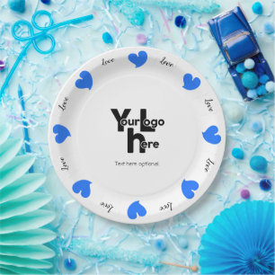 Hearty Hearts Blau - Benutzerdefinierter Text und Pappteller