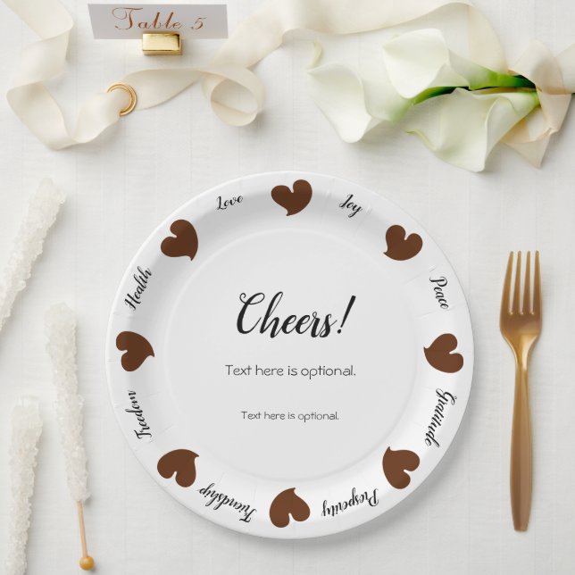 Hearty Hearts Dark Brown - Custom Text Center Pappteller (Hochzeit)