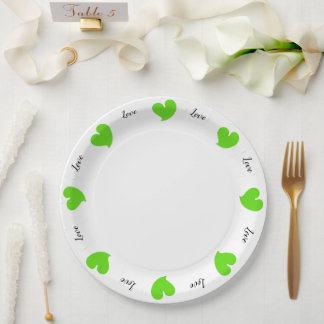 Hearty Hearts Green - Custom Text Paper Plates Pappteller