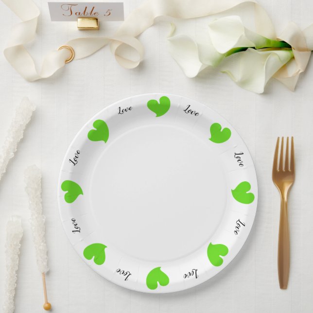 Hearty Hearts Green - Custom Text Paper Plates Pappteller (Hochzeit)