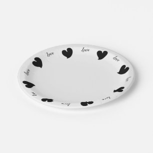 Hearty Hearts Schwarz - Benutzerdefinierter Text Pappteller