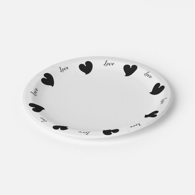 Hearty Hearts Schwarz - Benutzerdefinierter Text Pappteller (Schrägansicht)