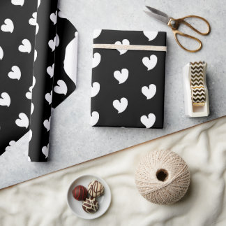 Hearty Hearts - White and Black - Wrapping Paper Geschenkpapier