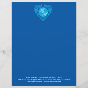 Hearty Party Cobalt Blue und Türkis Damask Herz Briefbogen