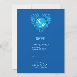 Hearty Party Cobalt Blue und Türkis Damask Herz Einladung