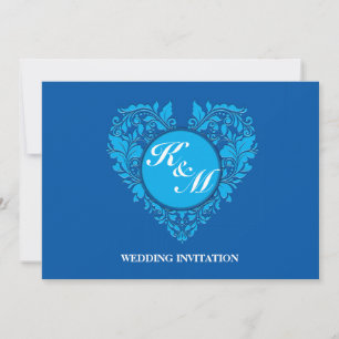 Hearty Party Cobalt Blue und Türkis Damask Herz Einladung