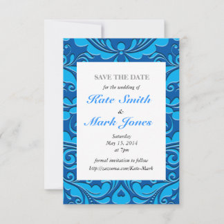 Hearty Party Cobalt Blue und Türkis Damask Herz Save The Date