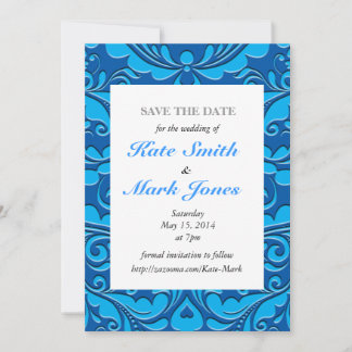 Hearty Party Cobalt Blue und Türkis Damask Herz Save The Date