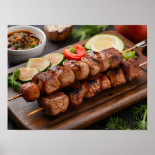 Hearty Shish Kebab mit gegrilltem Fleisch und Vegg Poster