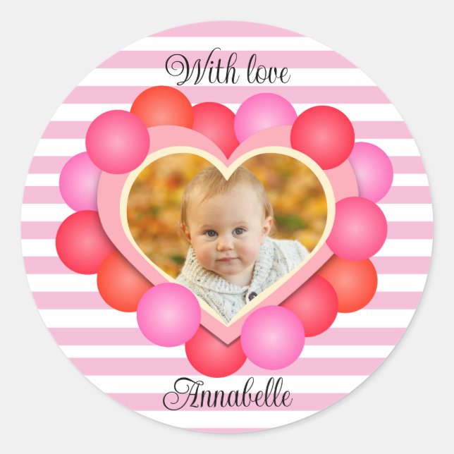 Hearty Valentine Foto Classic Round Sticke Runder Aufkleber (Vorderseite)