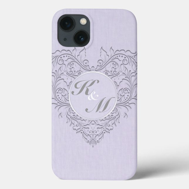HeartyChic Lavender Leinen Damask Herz Case-Mate iPhone Hülle (Rückseite)