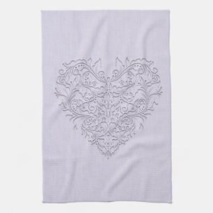 HeartyChic Lavender Leinen Damask Herz Handtuch
