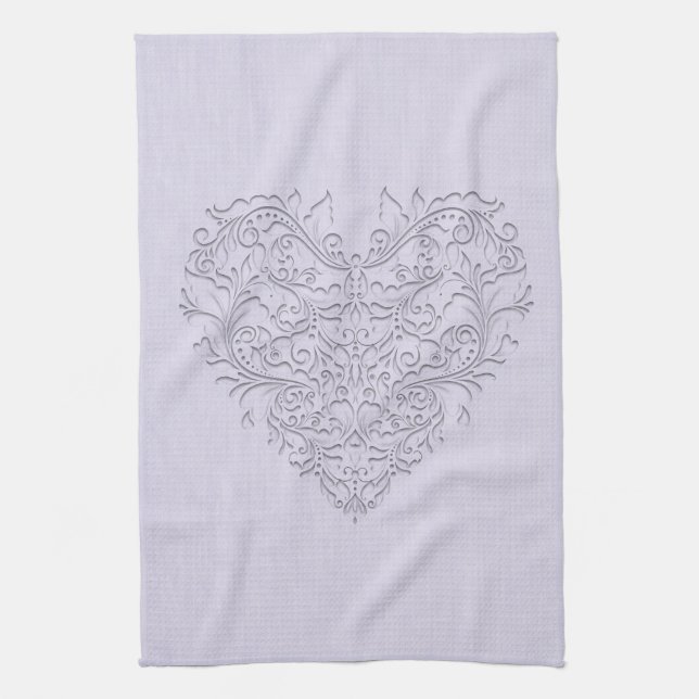 HeartyChic Lavender Leinen Damask Herz Handtuch (Vertikal)