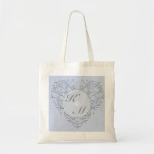 HeartyChic Sky Blue Linen Damask Herz Tragetasche