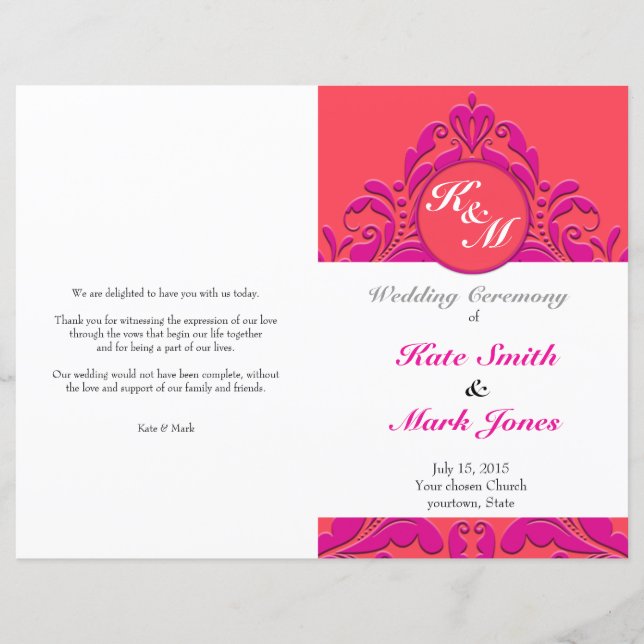 HeartyParty - Himbeere & Magenta Damask Herz (Vorderseite)