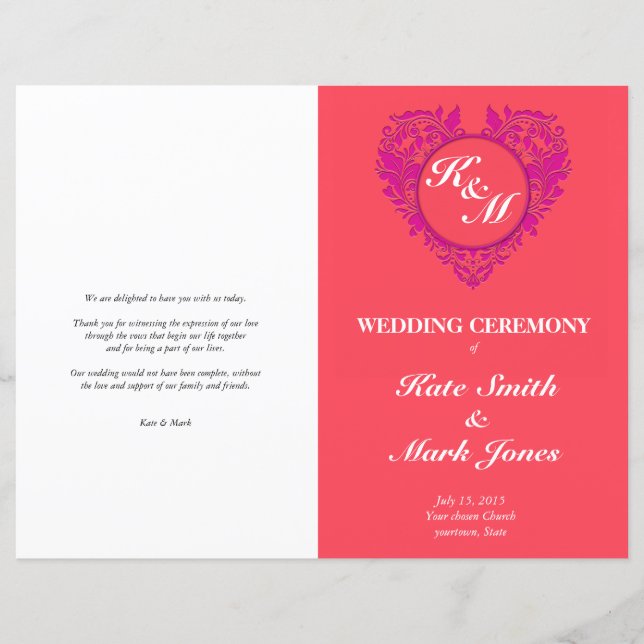 HeartyParty - Himbeere & Magenta Damask Herz (Vorderseite)