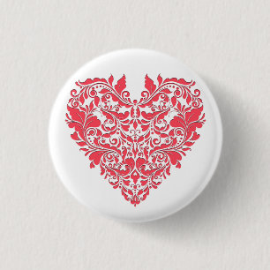 HeartyParty Himbeere Rot & Weiße Damast Herz Button