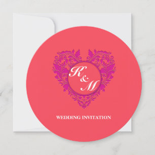 HeartyParty Himbeere und Magenta Damask Herz Einladung