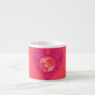 HeartyParty Himbeere und Magenta Damask Herz Espressotasse