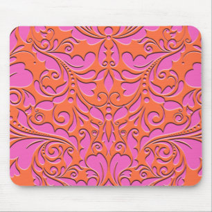 HeartyParty Orange & Pink Damask Herz Mousepad