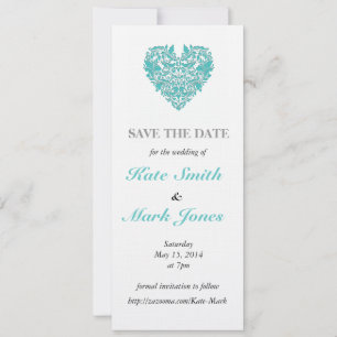 HeartyParty Türkis Blau und Weiß Damaskus Herz Save The Date