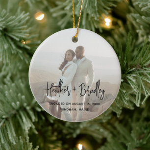 Heather Elegantes Foto Minimal Modernes Verlobt Keramik Ornament