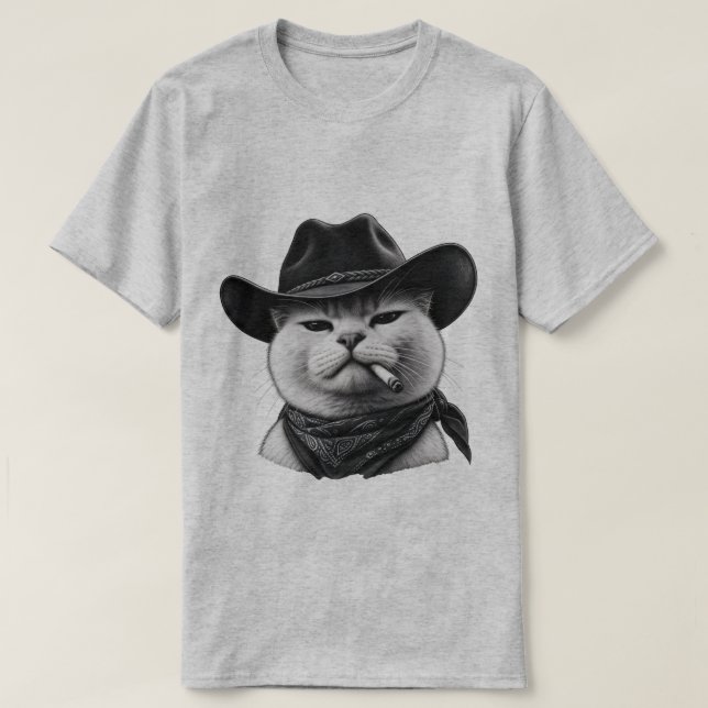 Heather-Grau Cowboy-Katze T-Shirt (Design vorne)