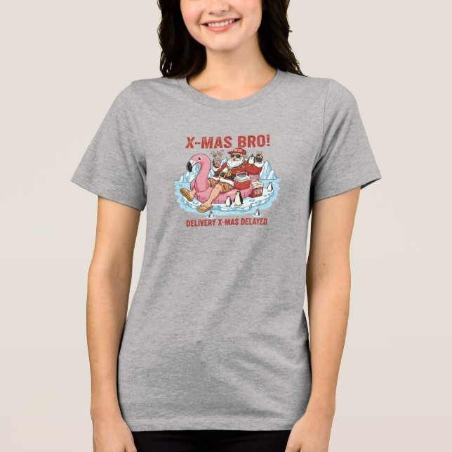 Heather Grey Bro Santa Tee: Womens Tri-Blend Funny Tri-Blend Shirt (Vorderseite)