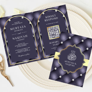 Heather Lila Getufteter QR-Code Muslimische Hochze Einladung