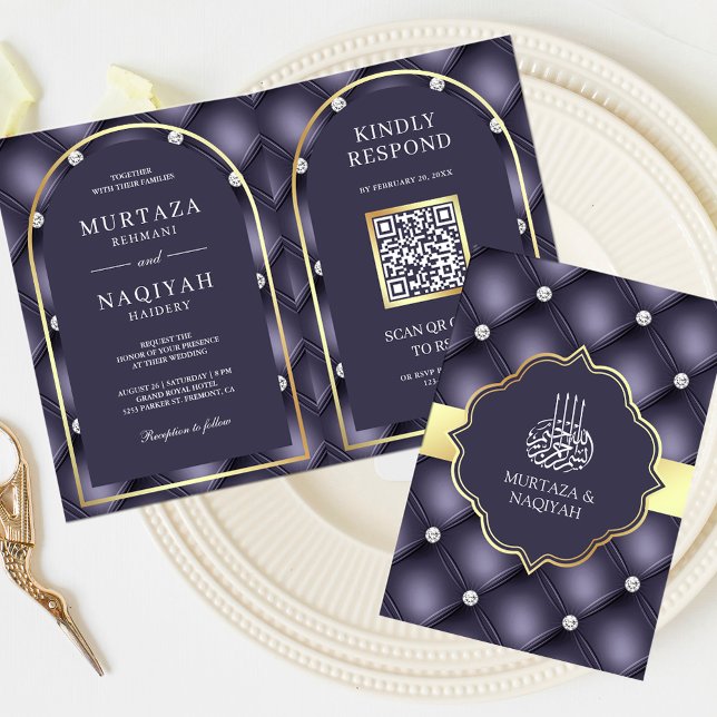 Heather Lila Tufted QR Code Muslim Hochzeit Einladung (Von Creator hochgeladen)