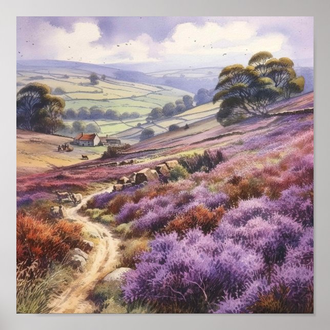 Heather Moorland Feld in einem Tal Landschaft Poster (Vorne)