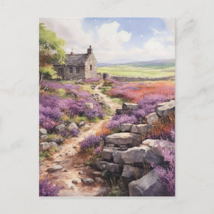 Heather Moorland und Stone House Landschaft Postkarte
