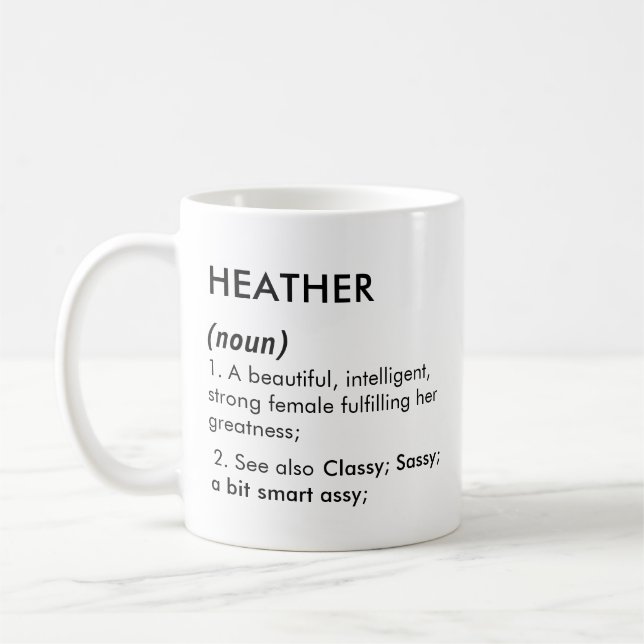 Heather Name, Bearbeitbarer Name, Benutzerdefinier Kaffeetasse (Links)