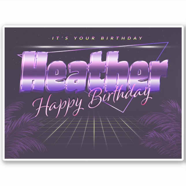 Heather Name Vorname lila retro Sticker Geburtstag (Vorderseite)