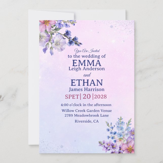 heather periwinkle plum lavender blue Wedding  Einladung (Vorderseite)
