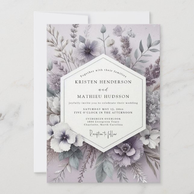 Heather Serene Meadow Hochzeit Einladung (Vorderseite)