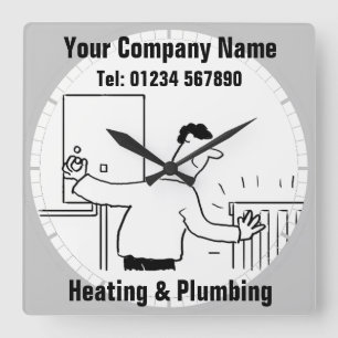 Heating & Plumbing Services Cartoon Clock Quadratische Wanduhr