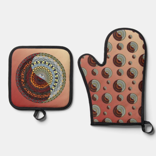 Heaven and Hell Mandala Ofenhandschuh & Topflappen-Set (Vorderseite)