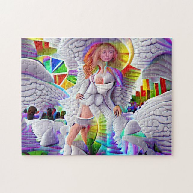 Heaven Angel Frau Stadt Psychedelic Helle Puzzle (Horizontal)