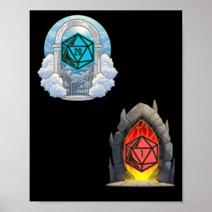 Heaven Hell D20 Fortune Unfortune Sticker Poster