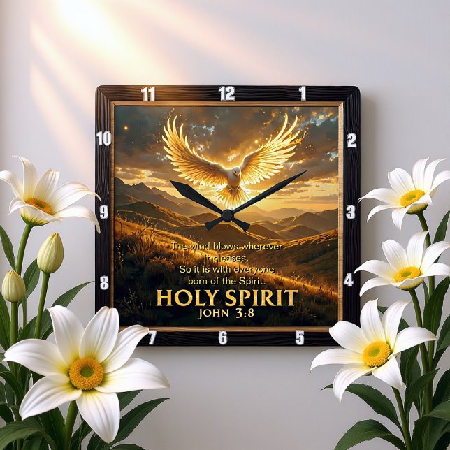 Heaven Holy Spirit Dove Majestic John 3:8 Verse Quadratische Wanduhr (Von Creator hochgeladen)