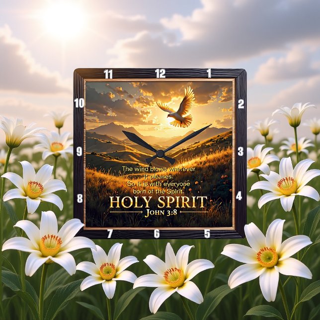 Heaven Holy Spirit Dove Sunset John 3:8 Verse Quadratische Wanduhr (Von Creator hochgeladen)