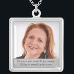 Heaven Mother Foto Wedding Day Memorial Versilberte Kette<br><div class="desc">Tragen Sie diese wunderschöne Mutter der Gedenkstätte des Fotos an Ihrem Hochzeitstag, um die Liebe, die Sie mit ihr geteilt haben, zu fühlen und sie an Ihrem besonderen Tag nah behalten. Fügen Sie Ihren eigenen speziellen Text hinzu, oder verwenden Sie den Wortlaut wie folgt: "Wir wissen, dass Sie heute hier...</div>