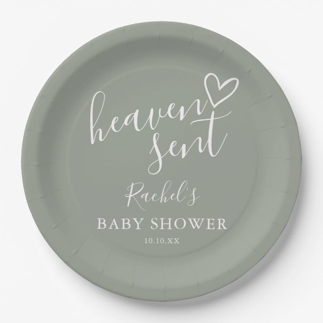 Heaven Sage Green Gender Neutral Baby Dusche Pappteller (Vorderseite)