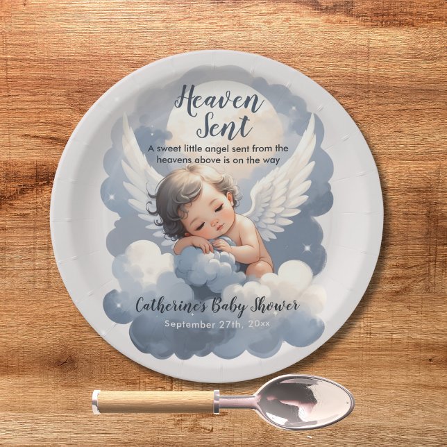 Heaven schickte Angel Baby in Clouds Babydusche Pappteller (Von Creator hochgeladen)