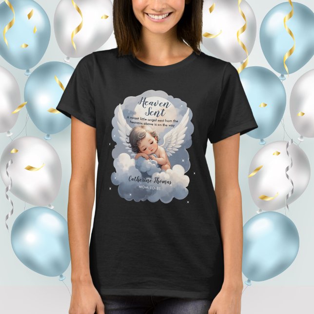 Heaven schickte Angel Baby in Clouds Babydusche T-Shirt (Von Creator hochgeladen)