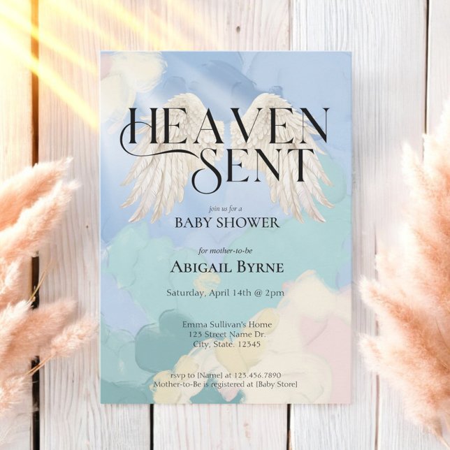 Heaven Sent Angel Wings Pastel Baby Dusche Einladung (Von Creator hochgeladen)