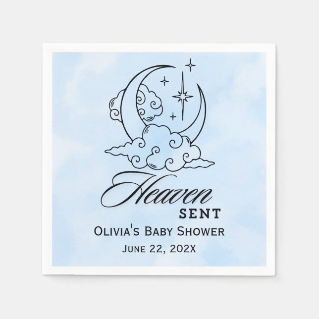 Heaven Sent Baby Dusche Blue Moon Stars Serviette (Vorderseite)