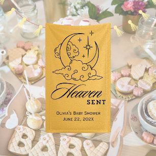 Heaven Sent Baby Dusche Gold Moon Stars Banner